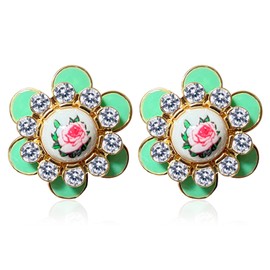 TIANBANGSHI Vintage Classic Enamel Rose Stud Earrings Elegant Button Style 3D Rose Flower Hypoallergenic Pierced Stud Earrings for Women (flower)