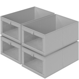 Criusia 4 Pack Linen Closet Organizers and Storage, Closet Organizer Large Linen Closet Baskets for Organization, Foldable Storage Containers for Towels, Clothing, Jeans, Books, Shelves,Grey