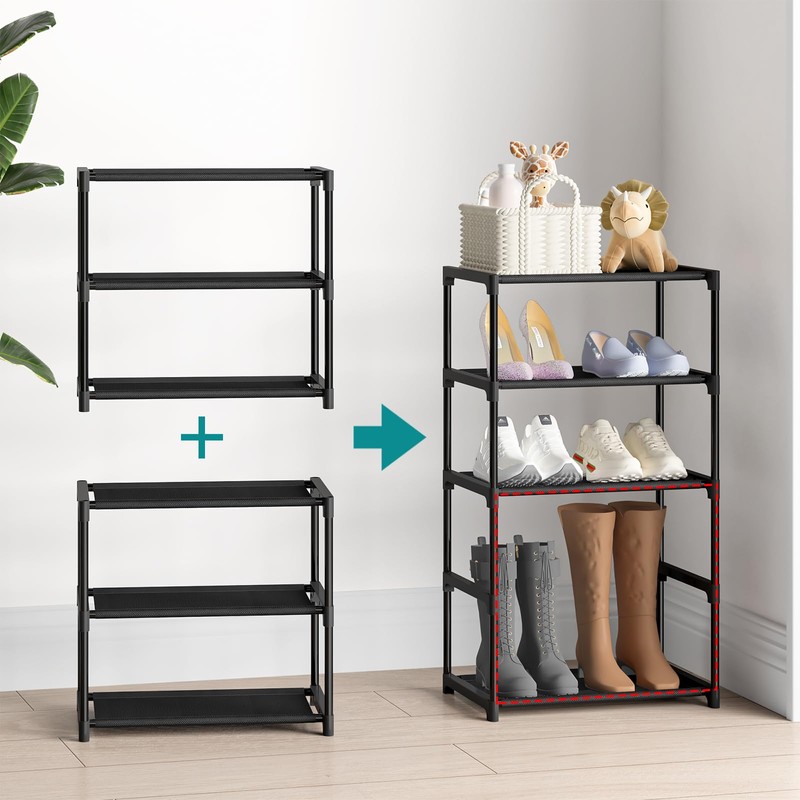 3 Tier Extra Small Shoe Rack (16.3" Wide), Narrow Stackable