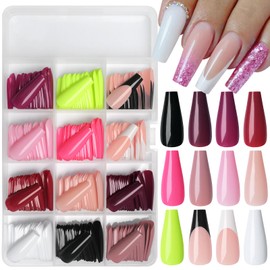 LoveOurHome 288pc Coffin Press on Nails Long Fake Nails Tips Acrylic Nails Press ons Nail Medium Ballerina Glue on Nail French Tips Press on Coffin Nail False Nail & Glue Adhesive Tabs for Women