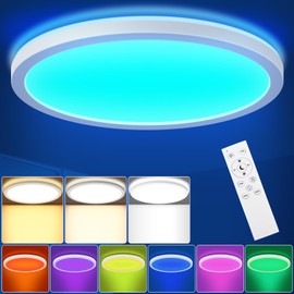 LEZOE 18 W RGB LED Ceiling Light Dimmable with Remote Control, 1800 LM LED Ceiling Light Dimmable RGB Colour Changing, 3000 K - 6500 K IP54 Flat Panel for Living Room Bedroom Children's Room Kitchen