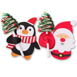 Christmas Lollipop Cards Santa Claus and Penguin Candy Holder, Sugar-Loaf Candy Gift Package Wrapping, Xmas Wedding Birthday Party Decorations, Candy Party Favors Greeting Cards for Kids (100PCS)