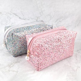 Glitter Pearl Zipper Cosmetic Bag for Women - Perfect for Travel - Color: Black