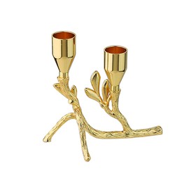 Elegant Gold Metal Tree Branch and Leaf-Inspired Dual Candle Holder Taper for Home Decoration Tables top Tealight Wedding Centerpiece 5.12"x4.57" (Golden)