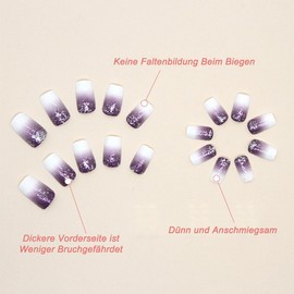 Auriselle Press on Nails Kurz 24 Stück Französisch Falsche Kurz Quadratisch Nägel Künstliche Nägel Lila und Weiß Farbverlauf on Glitzer Soft Gel Nägel, Perfekt für Maniküre zu Hause