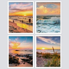 SIGNWIN Framed White Pastel Sunset Nautical Ocean Beach Horizons Wall Art, Set of 4 Landscape Colorful Wall Decor Prints, Nature Wilderness Wall Décor for Living Room, Bedroom - 11"x14" White