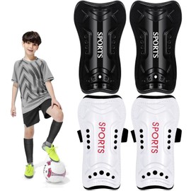 2 Pairs Soccer Shin Guards for Toddler Kids Youth, Soccer Shin Pads with Adjustable Double Strap for 3-14 Years Teens Lightweight Calf Protective Gear for Football Soccer (Black and White, M)