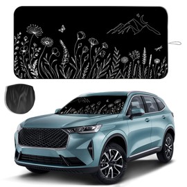 Windshield Sun Shade for Car, 63"x28.5" Universal Fit Front Window Sunshade with Double Steel Ring Frame, Car Sun Shade, UV Protection Windshield Cover with Storage Pouch (Line Flowers)