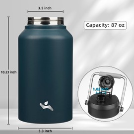 Konokyo Jug with Handle,87 oz Insulated Water Bottle with Carrying Pouch, Double Wall Vacuum Stainless Steel Metal Bottle,Navy blue