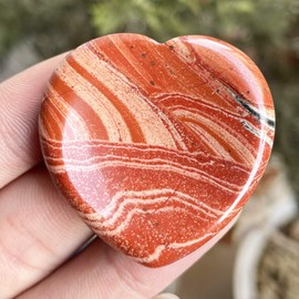 favoramulet Heart Love Crystal Thumb Worry Stone Pocket Palm Stones for Anxiety Therapy Geometry Chakra Healing Reiki Balancing, Red Jasper