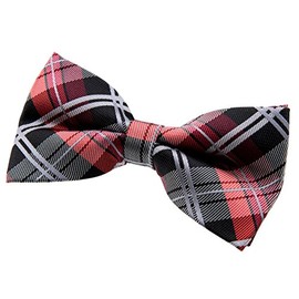 Retreez Men Elegant Classic Plaid Check Woven Microfiber Pre-tied Bow Tie (5") - Black and Red