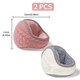 Pack of 2 Earmuffs Women's Winter Foldable Ear Warmers Plush Earmuffs Outdoor Fleece Earmuffs Warm Knitted Earmuffs Women Men Earmuffs for Skiing Walking Running, Pink and White