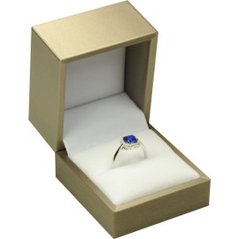 The Jewellery Pak Ring Box for Wedding Proposal Engagement for Men Women Luxury Soft Touch Gold Color PU Leather Ring Jewelry Gift Holder Box Size 2.5〞(W)*2.5〞(D)*2〞(H)