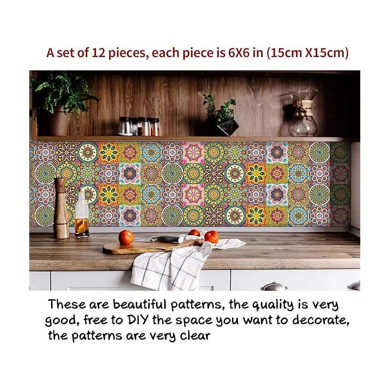 Kakofaci Peel and Stick Tile Stickers 12 Pcs(6X6 Inch) Backsplash