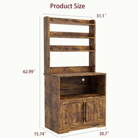 GarveeHome Microwave Stand Bakers Rack Cabinet, Farmhouse Bakers Rack with Power Outlet with Thickened Counter, Freestanding Small Kitchen Bakers Rack with Large Storage, Easy Assembly, Retro Brown