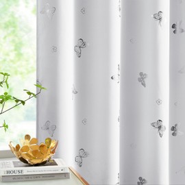 Jubilantex White Metallic Silver Butterfly Blackout Curtains 54" Long for Small Window Girls Bedroom Nursery Window Curtains,Grommet Top 2 Panels