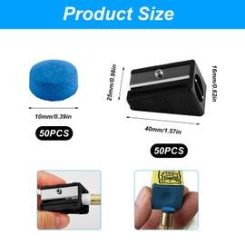 Jiujuda9 50 Pcs Pool Cue Tips, Snooker Cue Tips 10mm, Leather Blue Diamond Pool Tips Snooker Tips Billiard Tips Pool Stick Replacement Tips for Pool Cues Snooker Accessories, with 2 x Trimmers