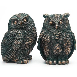 YANFLERENT 2 Pack Unique Owl Statues for Home and Outdoor Garden Decoration, Living Room Vintage Resin Owl Figurines, Knick Knacks for Shelves, Women Gift
