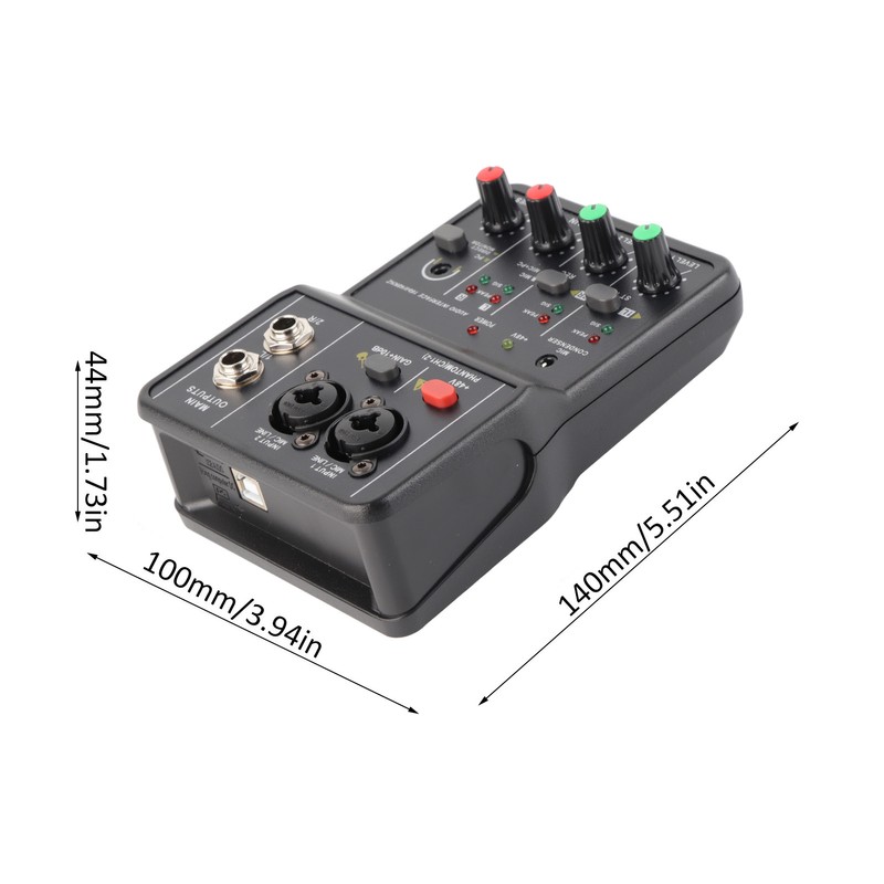 2 Channels Audio Mixer USB 48V Phantom Power Compact Sound