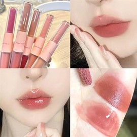 Brillo de Labios 2 en 1 con Espejo Doble y Mate, Brillo de Labios Hidratante con Aceite Esencial, Tinte de Labios Brillante con Brillo Líquido, Labios Hidratados y de Aspecto Más Lleno (2#, M)