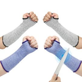PATIKIL 18 Inch Cut Resistant Sleeve, 2 Pairs Arm Safety Protectors Sleeves with Thumb Hole Level 5 Protection Forearm Guard Sleeves for Thin Skin and Bruising, XL, Blue/Gray