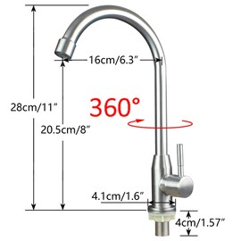 UMANYI SSDL01 Single Lever Single Faucet Kitchen Faucet, Lavatory Faucet, Standing Faucet, For Washrooms, Gardens, Lead, Stainless Steel, 23.6 inches (60 cm) Hose Included