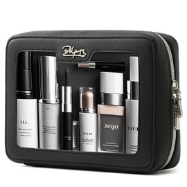 Clear Makeup Bag Cosmetic Case: Small Make up Bags for Purse - TSA approved Toiletry Bag for Women - Waterproof Travel Pouch with Zipper - Cute Makeup Organizer Skincare Bag for Car (Standard, Black)