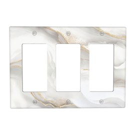 TEIKKIOP White Gold Gray Marble 3 Gang Triple Rocker Light Switch Cover Decorative Wall Plate Covers Electrical Outlets Faceplate for Kitchen Bathroom Living Room Home