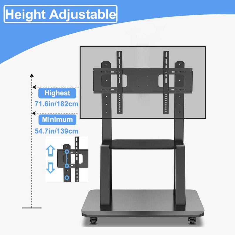 Hellsehen Mobile TV Stand,Rolling TVs Cart on Wheels Height Adjustable