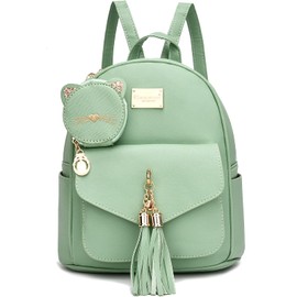 I IHAYNER Girls Fashion Backpack Mini Purse Backpack for Women Small Leather Backpack Purse for Teen Girls with Coin Purse and Tassel Green