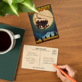 Sunapee, New Hampshire, Ski Lift and Full Moon (4x6 Birch Wood Postcards, 2-Pack Stationary, Rustic Home Wall Decor)