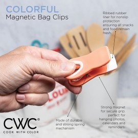 COOK WITH COLOR Bag Clips with Magnet- Food Clips, Chip Clips, Bag Clips for Food Storage with Airtight Seal Grip for Bread Bags, Snack Bags and Food Bags (Bright Colors, Pack of 10)
