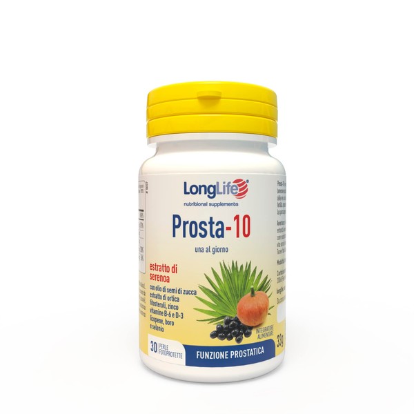LongLife Prosta-10 Serenoa Supplement Titrated 80% Free Fatty Acids | With Plant Extracts and Vitamins | Prostate & Urinary Tract | 30 Pearls | Gluten Free