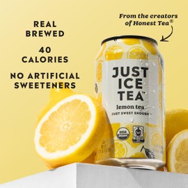 Just Ice Tea, Lemon Flavored Black Iced Tea, 24-Pack (12oz Cans), USDA Certified Organic, Real Brewed, Low Calorie, No Artificial Sweeteners, Fair Trade, Made in USA.