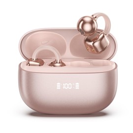 PAXA Clip On Earbuds, Clipbuds7 Open Ear Earbuds Wireless Bluetooth 5.4 with LED Display, Auto L-R Ear Recognition&Touch Control, Ultra-Light 4.5g Fit Comfort for Sports Fitness Daily Use, Rose Gold