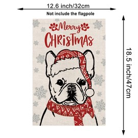 Merry Christmas Garden Flag French Bulldog Dog with Scarf Xmas Winter Holiday Decorations Vertical Double Sided For Outside Yard Lawn Decor 12.5 x 18 Inch