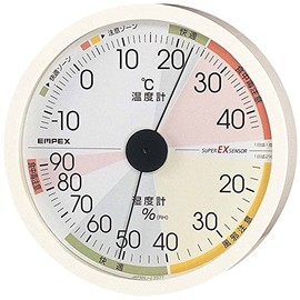 Emex EX-2821 Weather Meter, Thermometer/Hygrometer, High Precision Universal Design, Wall Mounted, Made in Japan, White
