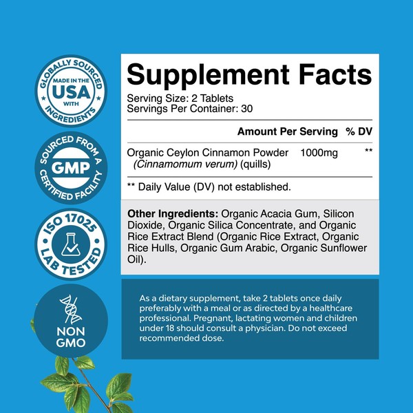 Natures Craft Organic Ceylon Cinnamon Tablets 1000mg - Organic Ceylon