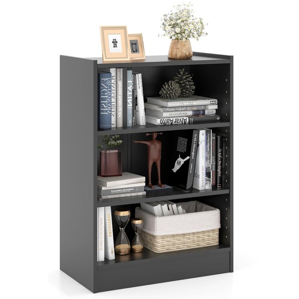 Giantex 3-Cube Bookcase Black - 3-Tier Modern White Open Bookshelf