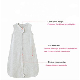 Supolian Vest Baby Blankets Summer Sleeping Bag 0-24 Months Wearable Blankets for Babies 2-Way Zip TOG 0.5 Toddler Sleeping Bags 6 Colours, gray