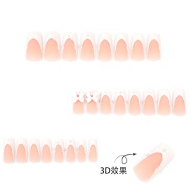 XZMeiLun Handmade 3D White Bow French Tips Press On Nails Square Medium Length, Bow French Tip Designer Reusable Acrylic Fake Nails With Cute Glue On Nails, Daily Wear Nails For Women Girls