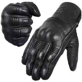 SATHIND Leather Motorcycle Gloves for Men and Women | Touchscreen | Full Finger | Goatskin Perforated Hard Knuckle Motorcycle Riding Gloves (XXL, Perforated)
