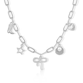 Charm Necklace for Women Trendy Cowboy Boots Necklace Dainty Gold Paperclip Starfish Bow Summer Beach Necklace Chunky Heart Western Necklace Coastal Cowgirl Accessory Country Concert Outfits for Women