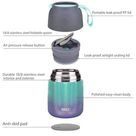 LOGEEYAR Thermal Food Container, 500 ml Stainless Steel Insulated Container for Warm Food, Baby Food, Soup, with Spoon, Thermal Container, Colourful