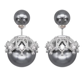 Hiqmic 925 Sterling Silver Post Fashion Double-sided Pearl Ear Stud Earrings White Gold Plated Jewelry Gifts for Women, WA90109-S Gray