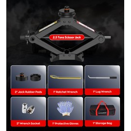 Car Jack Kit 2.5 Ton Universal Scissor Lift Jack, 2 in 1 Tire Jack with Two Jack Pads