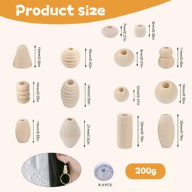 GZqiancang 200 g Wooden Beads, Natural Wooden Beads for Threading with 4 Pieces 1 mm Jewellery Thread for Bracelets, Necklaces, Chokers, DIY Crafts