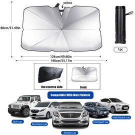 Funnity 140 x 80 cm Car Sun Protection UV Protection - Windproof Sun Shield Car Windscreen Sun Protection - Quick Installation - For SUV/Combi/Sedan - Easy to Store Foldable