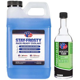 VP Racing 2301 + 208816 - Stay Frosty Race-Ready Coolant with 100% Water-Based Formula, 64 Ounces and Frosty Clean Cooling System Cleaner & Flush, 16 Ounces