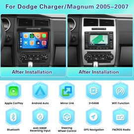 Fuluku 2+64GB Android 13 Car Stereo for Dodge Charger/Magnum 2005-2007 with Wireless Carplay Android Auto, 9" Touch Screen Radio Dash Kit GPS Navigation WiFi Bluetooth SWC Mic Backup Camera